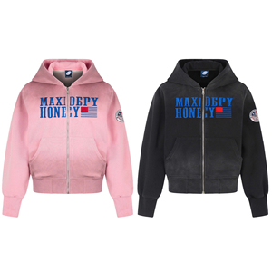 Sudadera con Capucha y Cremallera Completa Bordada para Mujer Maxidepy Honey, con Bolsillo, en Colores Rosa y Negro - Product Image 1
