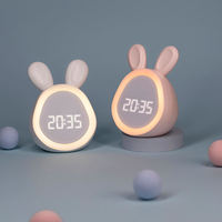 Réveil LED Rond Adorable en Forme de Lapin avec Lumière, Horloge Numérique Électronique de Dessin Animé pour Enfants et Étudiants
