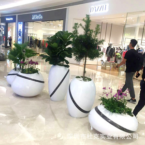Fiberglass Flower Pots Circular Floor Standing White Modern Design For Shopping Mall Decorations - Product Image 1