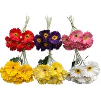 PU 7 Tangkai Bunga Daisy Afrika Gerbera Jamesonii Buatan dengan Batang untuk Dekorasi Pernikahan, Halloween, Thanksgiving, dan Ide Hadiah Rumah