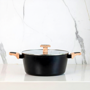 Modern Round Non-Stick Casserole <b>Pot</b> With Glass <b>Lid</b> Wood Handles Enamel Coating For Gas And Induction Cooker - Product Image 2