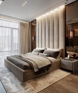 私人定制风格酒店卧室特大床床头板软垫墙板