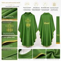 Chasuble de prêtre catholique verte, brodée avec croix IHS à bords dorés, style châle liturgique pour la messe, robe religieuse