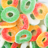 Hot Sell Halal Sour Sweet Fruit Flavour Sugar Icing Ring Shape Bulk Sugar Coated Sweet Sour Jelly Gummy Candy