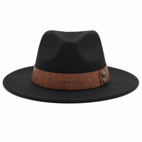 Chapeau Fedora en feutre de laine à large bord avec logo personnalisé, accessoires ceinture, unisexe, pour automne-hiver, voyage, fête, cérémonie, vente en gros usine
