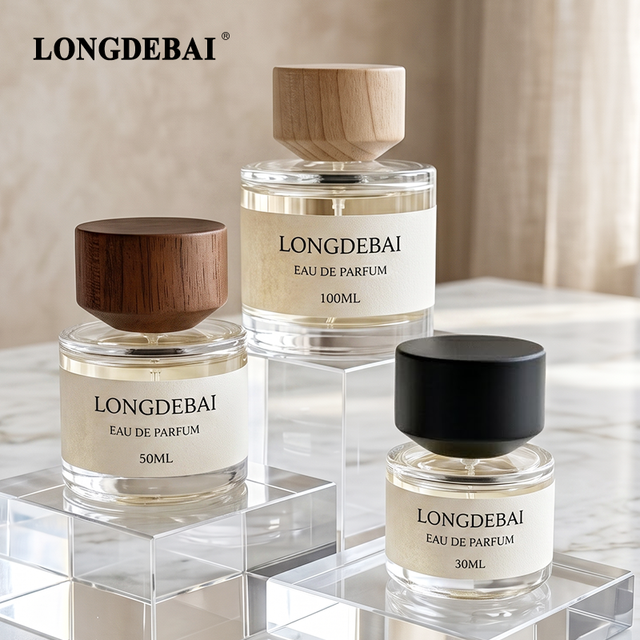 Factory Wholesale Empty Cylinder Perfume Glass Bottle 30/50/100ml Crimp Spray Perfume Container With Natural Wooden Lid