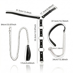 BANSEY Conjunto de Collar y Correa Ajustables de Cuero PU, Gancho Anal de Acero Liso, Esposas para Brazos, Accesorios Eróticos de Fantasía para Parejas - Product Image 6
