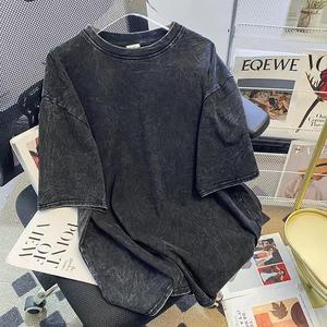 Camisetas de lavado ácido para hombre 100% algodón de peso pesado con logotipo personalizado, camisetas de lavado ácido gráficas con impresión digital de cuello redondo para hombre - Product Image 6