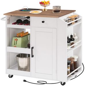 Isla de Cocina Rodante Moderna SENYU con Superficie de PB/MDF de 41 Pulgadas, Carrito Móvil con Estantes y Gabinete Ajustables - Product Image 4