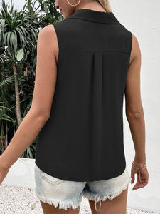 Atasan Kantor Wanita Tanpa Lengan Warna Solid Berkualitas Tinggi, Kemeja Vest V-neck, Blus Musim Panas untuk Wanita - Product Image 6
