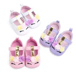 Sepatu Kulit PU Unicorn Anak Perempuan, Sepatu Crib Balita Bayi Perempuan Sol Lembut, Sepatu Kulit PU Unicorn Bunga Musim Semi Musim Gugur untuk Yang Pertama Berjalan 0-18 Bulan 2020