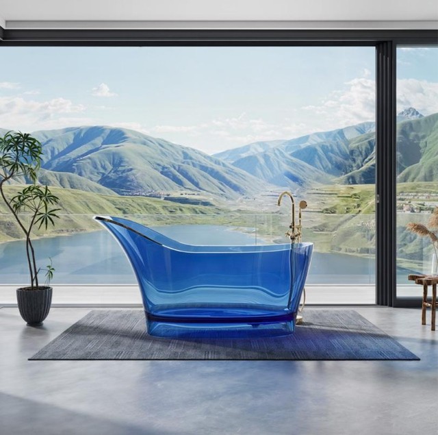 Glossy Transparent Resin Bathtub Freestanding Oval Shape Custom Color Tub for High End Commercial Bathroom Project