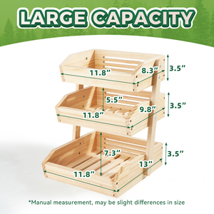 Eco-Friendly Double Tier Natural Bamboo Fruit <b>Basket</b> <b>Large</b> Capacity Storage Rack for Kitchen Bathroom Countertop Produce - Product Image 6