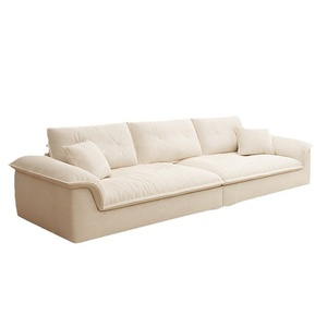 Sofá Seccional Retangular em Madeira Sólida e Couro na Cor Creme para Salas de Estar Pequenas, Design Moderno para Casais - Product Image 3
