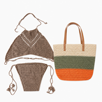 Ensemble de maillots de bain bohèmes pour femmes avec sac de plage à franges, bikini au crochet, ensemble pour les vacances d'été à la plage