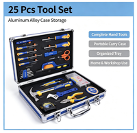 Juego de Herramientas Manuales Resistentes de 25 Piezas, Caja de Almacenamiento de Aleación de Aluminio, Kit de Herramientas Manuales para Reparaciones y Mantenimiento del Hogar y Taller