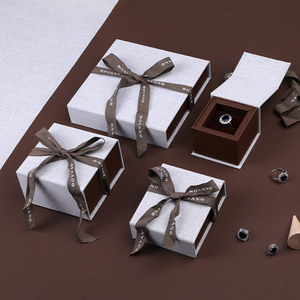 Boyang Unique Design Linen Cloth Fabric Paper <b>Ring</b> Bangle Jewelry Box Packaging with Ribbon - Product Image 1