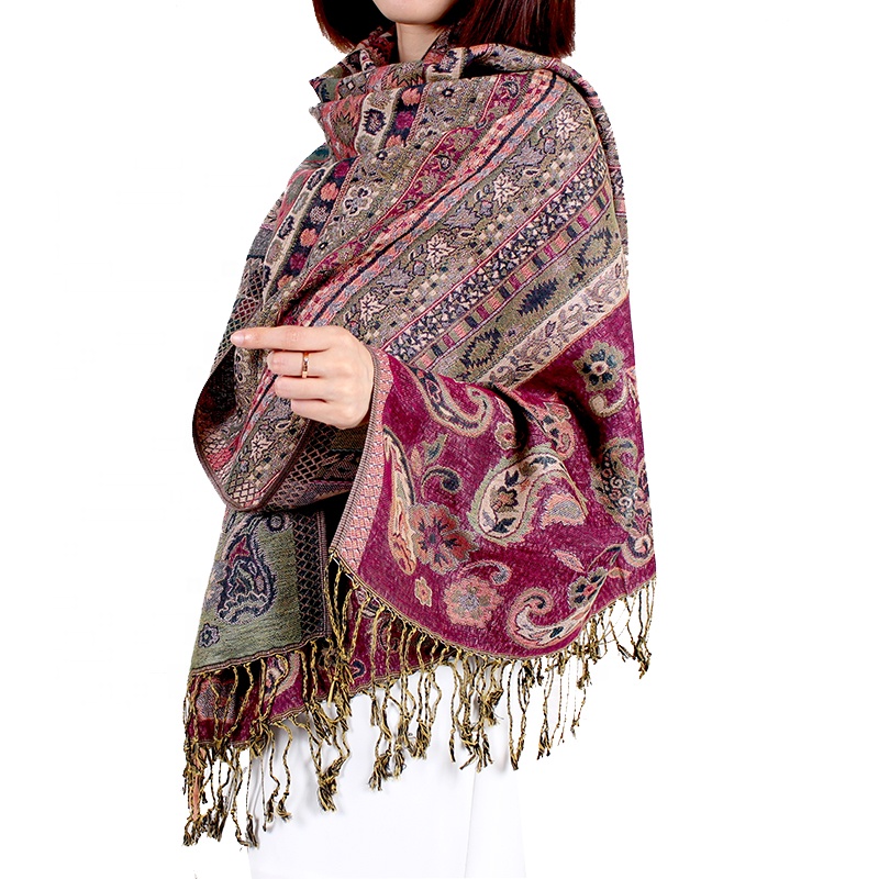 Factory exquisite jacquard cashew woven pattern cashmere pashmina shawl