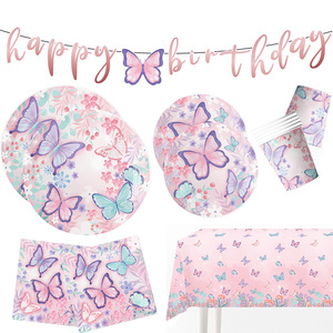 Decoración de Fiesta de Cumpleaños con Temática de Mariposas Rosadas, Decoración para Baby Shower, Vajilla, Decoración para Mesa de Fiesta de Mariposas - Product Image 1