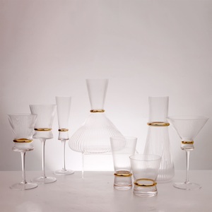 Verres à vin côtelés avec ceinture dorée, gobelets rayés en verre sans plomb, articles de bar pour mariage, fête, usage domestique - Product Image 1