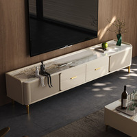 Meuble TV moderne ModHomi en pierre frittée blanche, console de salon, meuble de rangement, support TV design de luxe avec plateau en marbre