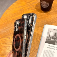 Coque de téléphone magnétique en TPU à motif léopard tendance pour iPhone 17 16 15 14 13 12 11, compatible charge sans fil IMD, anti-chute