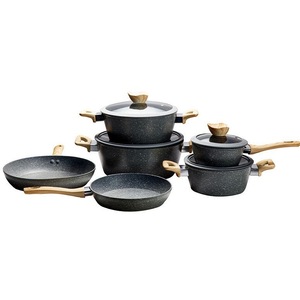 Juego de ollas antiadherentes para cocina, 12 Uds., olla para sopa, olla para leche, sartén, juego de utensilios de cocina de aluminio fundido a presión de granito con tapa de vidrio - Product Image 4
