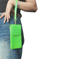 Dompet Wanita PU Hijau Tekstur Kulit Buaya 2 Slot Ponsel Logo Dapat Disesuaikan Tipis Ramah Lingkungan Dompet Ponsel Portabel untuk Bepergian