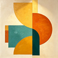 Peinture à l'huile abstraite géométrique de haute qualité sur toile, œuvre d'art artisanale audacieuse orange et turquoise pour salon