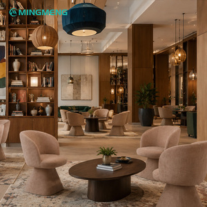 Modern Oval Wood Coffee Table With Fabric Chairs Contemporary <b>Restaurant</b> Furniture <b>Set</b> For Hotel Use - Product Image 1