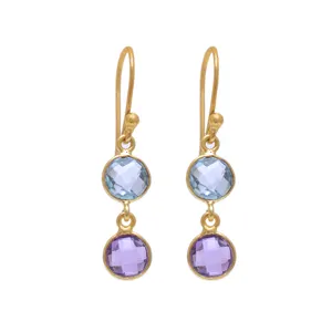 best quality solid 925 silver blue topaz amethyst gemstone hook dangle earrings fine ear wire earring gold plated jewelry