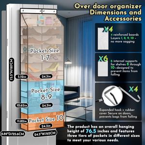 Over The Door Organizer 33x15x85cm 10 Compartments <b>Shoe</b> Rack With Hooks For <b>Shoes</b> <b>Storage</b> White - Product Image 2