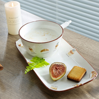 LovingHome – Ensemble de vaisselle personnalisable en céramique blanche, mignon, imprimé, compatible micro-ondes, pour salade de fruits et fêtes