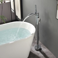 Robinet de baignoire autoportant en laiton à 3 trous, style romain, avec bec cascade ovale, monocommande fine, pour eau chaude et froide