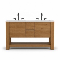 Meuble-lavabo double vasque en bois massif personnalisé pour hôtel