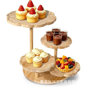 Soporte de madera para postres de 3 niveles con forma de flor, expositor de cupcakes de madera maciza para vajilla de fiesta de cumpleaños - Product Image 1