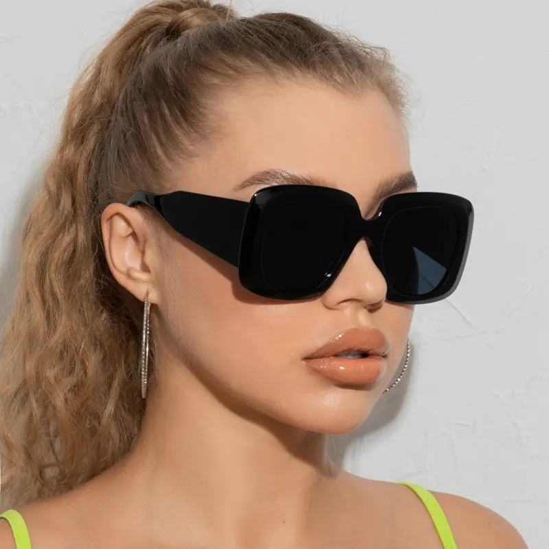Big Square Retro Wide Frames Vintage Sun Glasses Brand Designer Pink Black Shades Hip-Hop Eyewear UV400 2021 sunglasses women