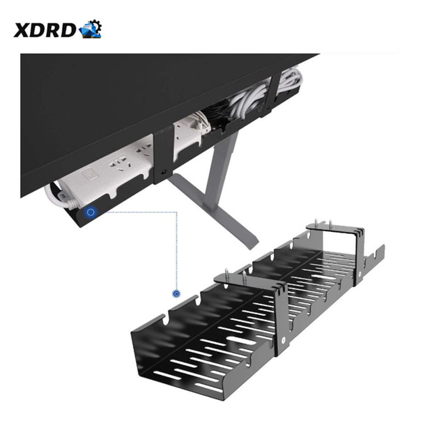 Desk Cable Management Tray Metal Raceway Clip-On Modern Office Home Under Desk Cable Organizer (Black)