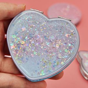 Luxury Heart Shape Pocket <b>Compact</b> <b>Makeup</b> Mirror Small Double Sided Silver Mirror Shiny Glitter Spark Cute Mirrors - Product Image 4