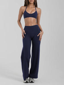 Completo Set Yoga <span class=keywords><strong>Donna</strong></span> Personalizzabile con Logo: Reggiseno Sportivo ad Alto Supporto, Top Corto da Corsa e Pantaloni a Vita Alta a Zampa d'Elefante - Product Image 4