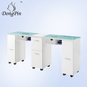 Mesa de manicura Dongpin Beauty con superficie de vidrio templado, doble estación, gabinete de almacenamiento móvil para uso en oficina 3585 - Product Image 5