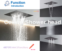 Ensemble de douche thermostatique 5 modes en laiton à grand débit d'eau avec jets corporels, effet pluie cascade pour plafond de salle de bain - Offre Spéciale
