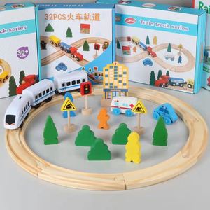 Juego de juguete de coche magnético de pista y riel de <span class=keywords><strong>madera</strong></span> Unisex, bloques de pista de tren pequeño para ensamblar juguetes educativos para niños con riel de <span class=keywords><strong>madera</strong></span> - Product Image 1