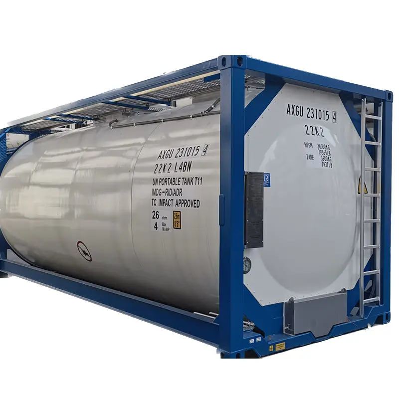 नया एएसएमई मानक 26000 लीटर यूएन टी11 आईएसओ 316एल स्टेनलेस स्टील टैंक कंटेनर