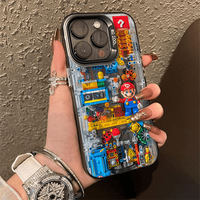 Coque de téléphone portable DIY Mario mécanique de dessin animé, mignonne, avec gravure au radium, antichoc, en TPU, support pour 17/16/15/14/13 Pro Max