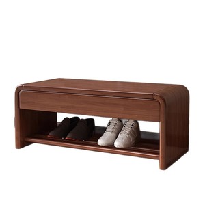 Solid Wood <b>Shoe</b> Changing Stool Walnut Color Storage Shelf <b>For</b> Entryway Home Use - Product Image 5