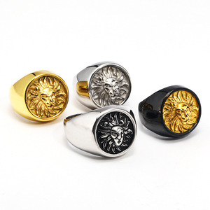 Anello da Uomo con <span class=keywords><strong>Testa</strong></span> di <span class=keywords><strong>Leone</strong></span> Fornito dalla Fabbrica, Stili Popolari Intagliati, Forme Geometriche, Anello di Fidanzamento in Acciaio Inossidabile 316L Dorato - Product Image 5