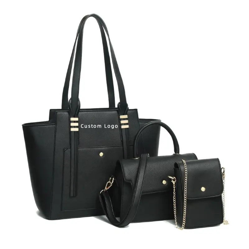 Hot Sale Sac a Main Lady Shoulder Bag Black Pu Leather 3 Pcs Purse Sets Handbags Luxury Ladies Women Tote Designer Handbags Sets