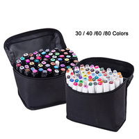 Marcadores de Doble Punta BonKu WM163, 36/48/60/80 Colores, Tinta Azul/Negra, Doble Cara, Material PP, Bolsa de Lona
