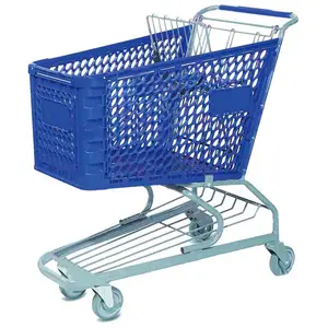 Hot Sale Customized Grocery Store Supermarket Blue Plastic Shopping Trolley Cart